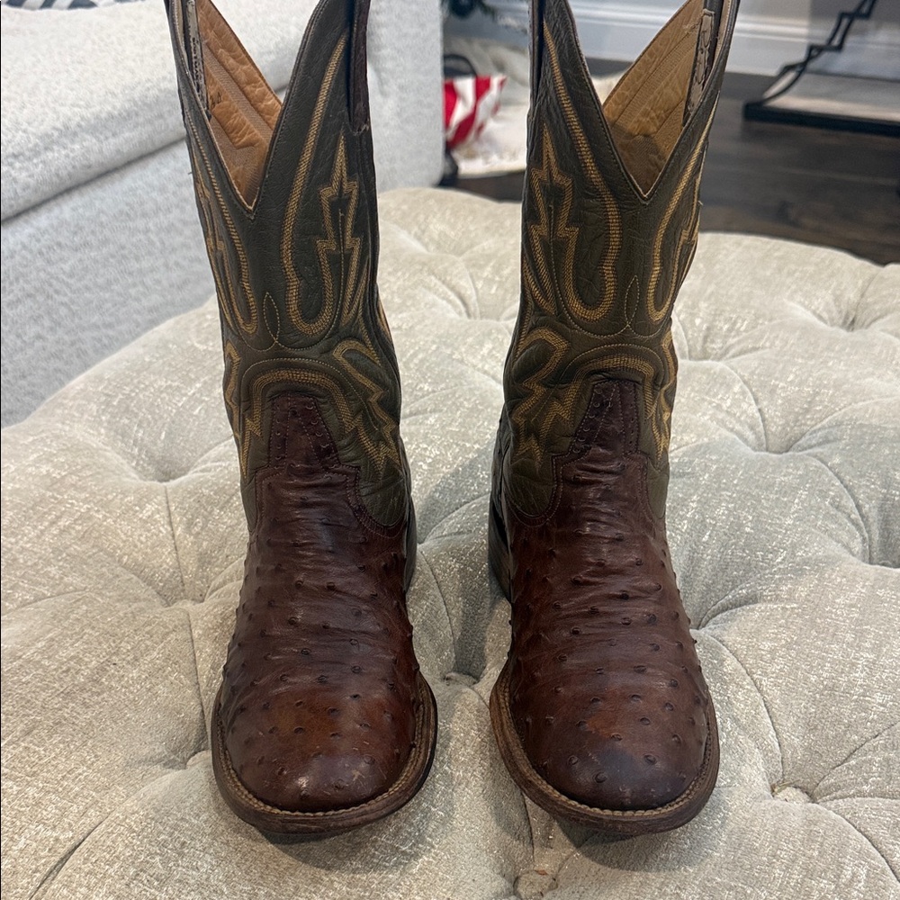 Rod Patrick 8.5 D Men's Brown & Green Full Quill Ostrich Western‎ Boots